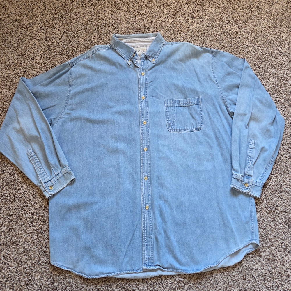 Merona Mens XXLT Tall Denim Button Down Shirt Long Sleeve Cotton Blue Vintage